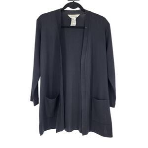 Misook Women's Black Open Front Hem Split  Pocket Knit Sweater Size Small